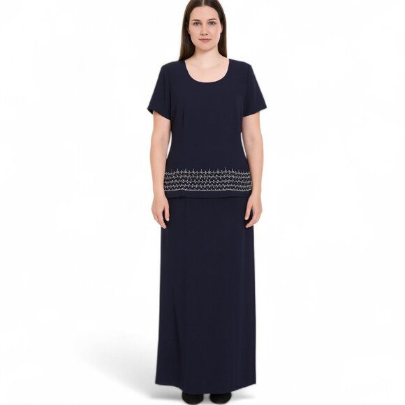 SCARLETT Women's Maxi Dress Large Navy Polyester Spandex Formal Embroidered - Picture 1 of 4
